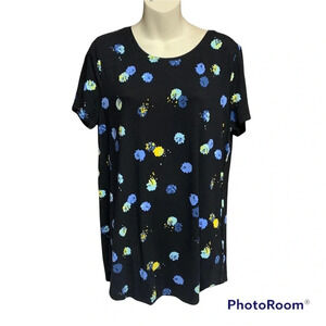 Amazon Essentials black/blue floral tunic top size L